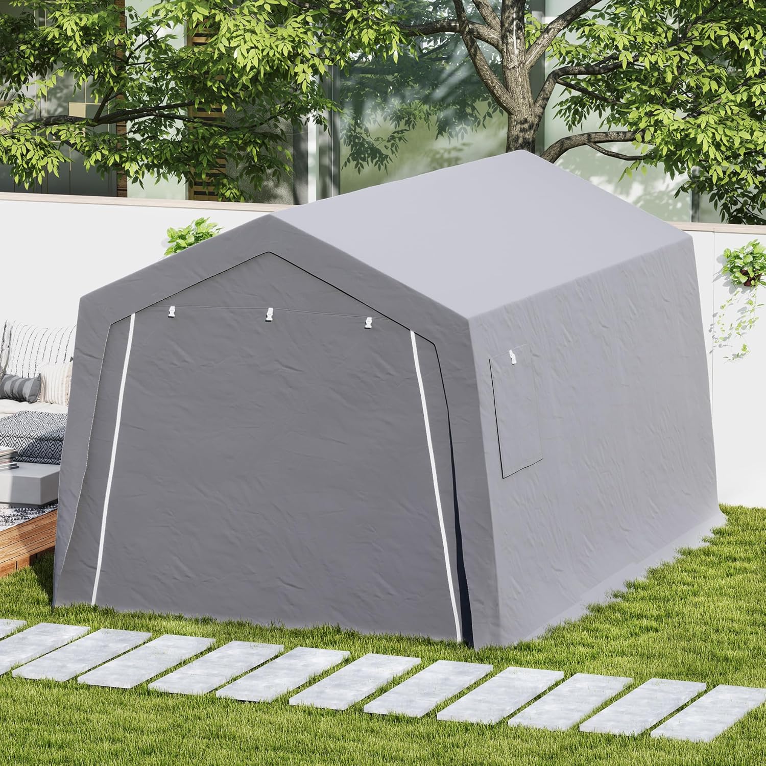 Outsunny - Abri de jardin extérieur - 3x4,5x2,5m - porte zippée, étanche et anti-UV