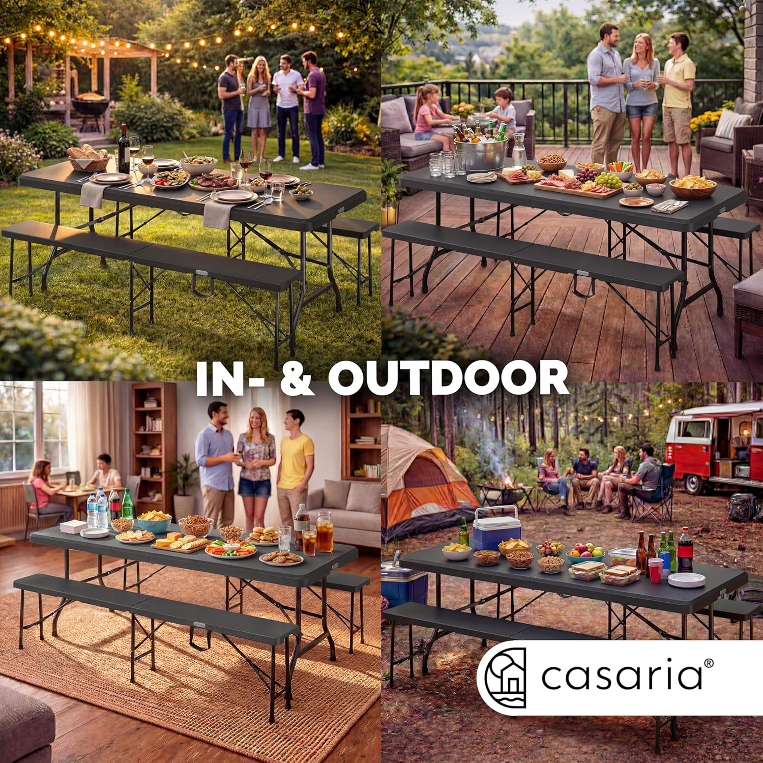 CASARIA - Ensemble table pliante série, 180 cm, 8 personnes terrasse