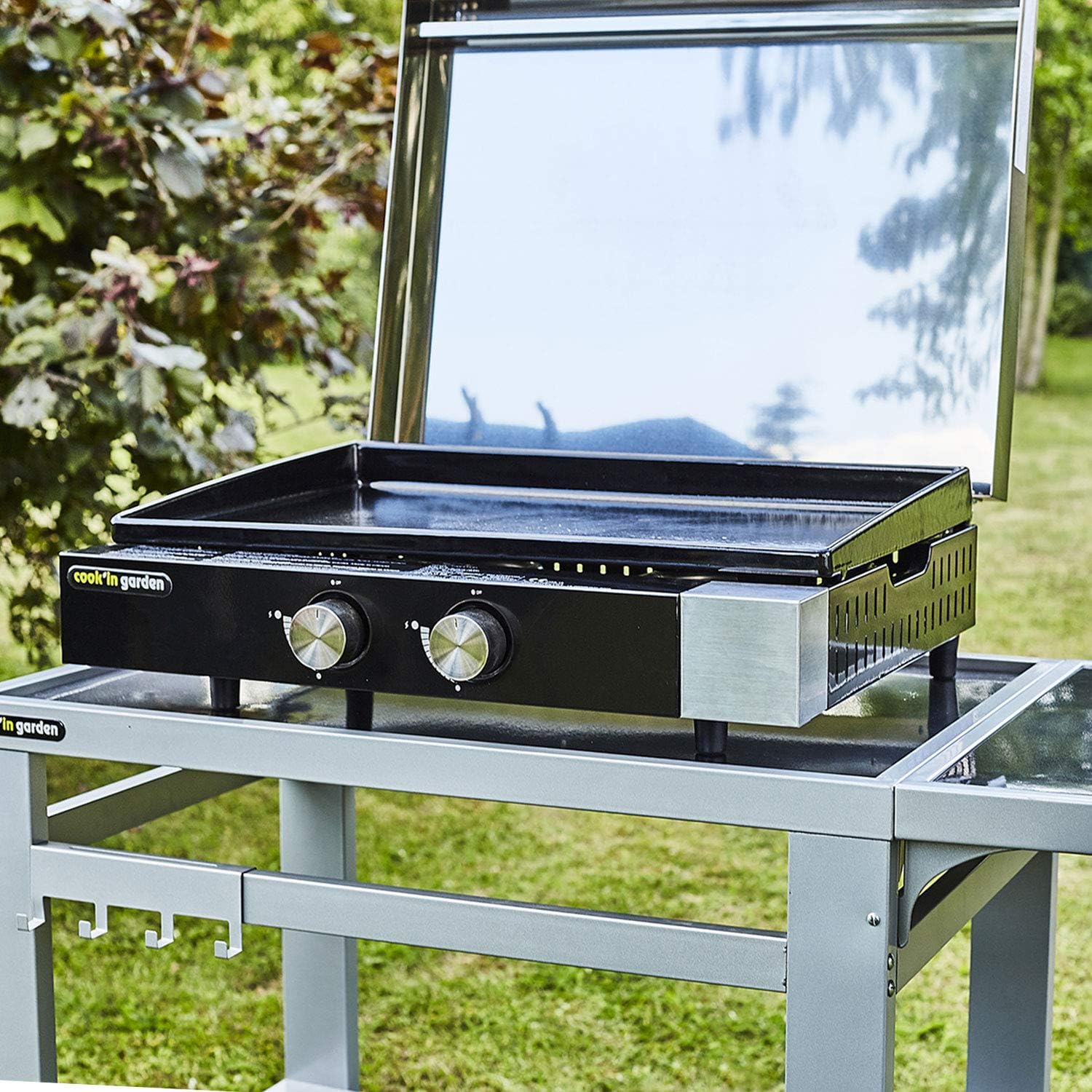 Cook'in Garden - Plancha Finesta - 2 brûleurs fonte - capot, 8-10 pers.