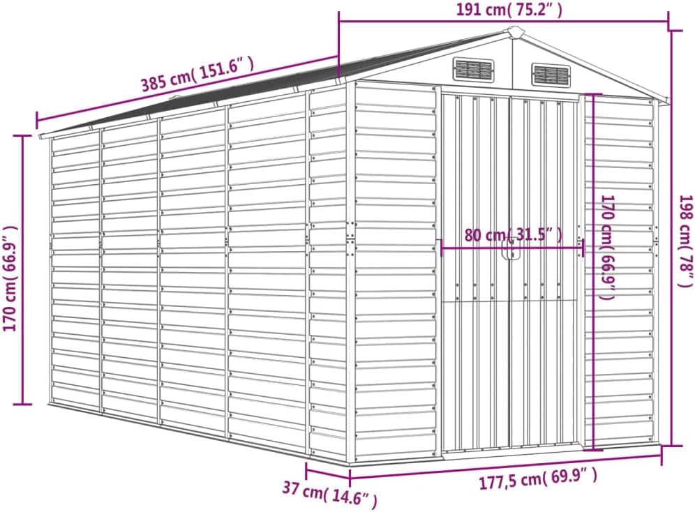 vidaXL - Abri de jardin anthracite 191x385x198 cm acier galvanisé