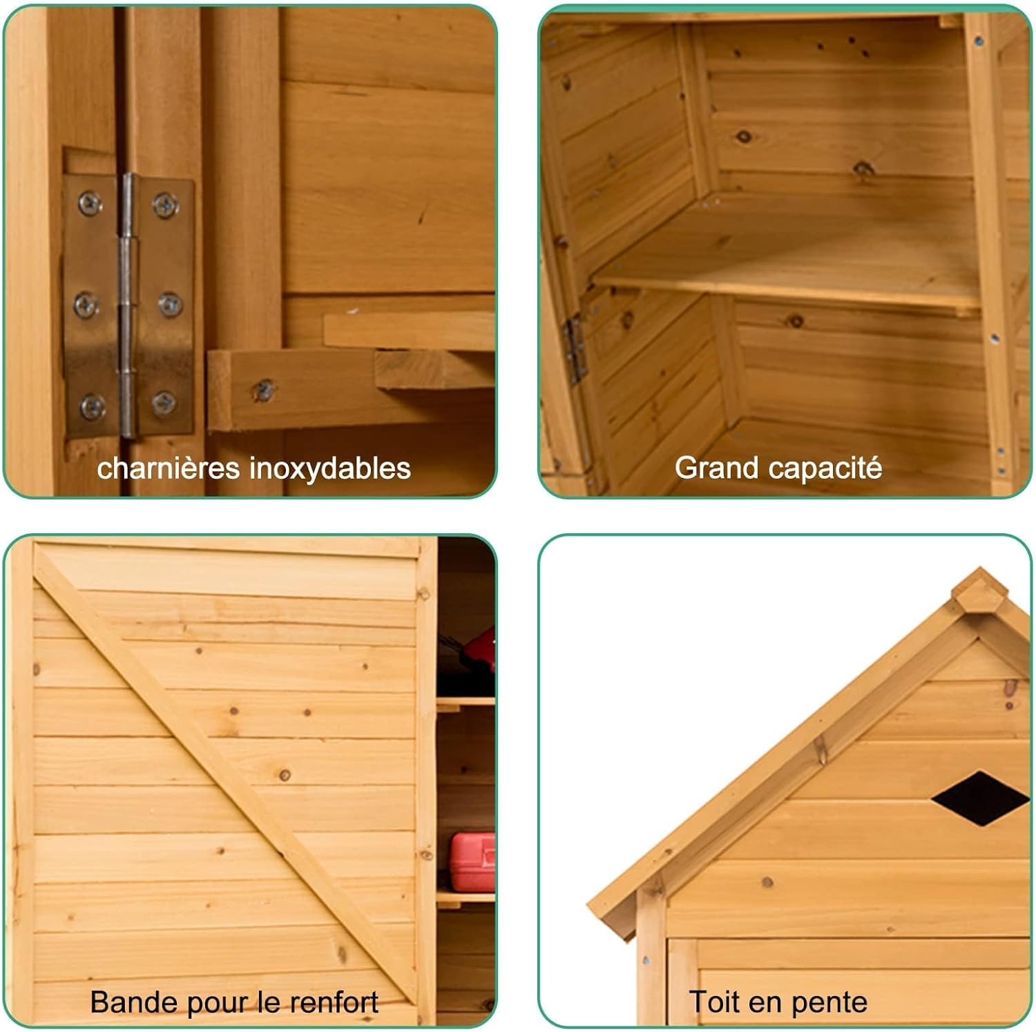 RELAX4LIFE Abri de Jardin en Bois de Sapin avec Porte Verrouillable, Toit Galvanisée,5 Étagères et Compartiment, Cabanon Jardin Extérieur
