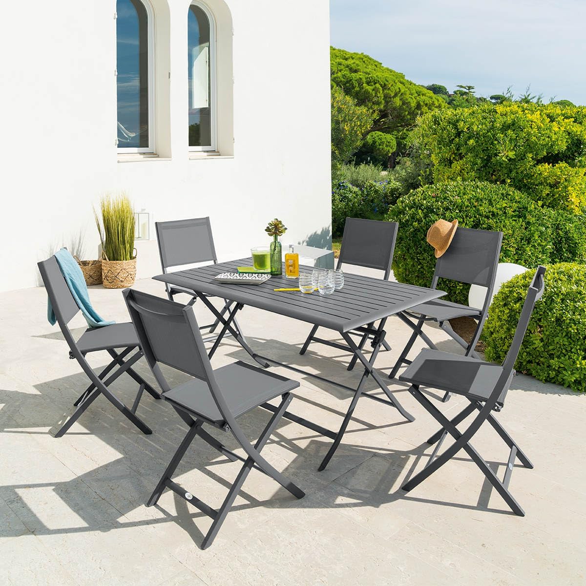 Hespéride - Azua table de jardin pliante 6 places, aluminium gris