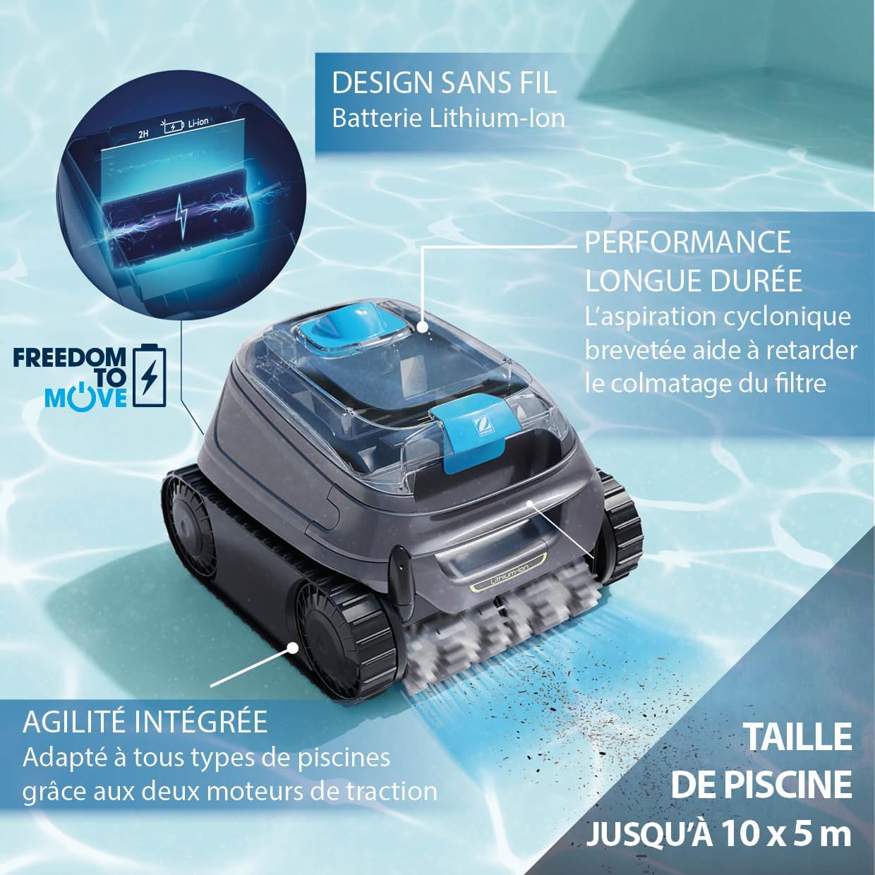 Zodiac - Freedom CNX-Li - 10x5m - robot piscine sans fil, batterie lithium, filtration fine, connectivité iAqualink, CNX