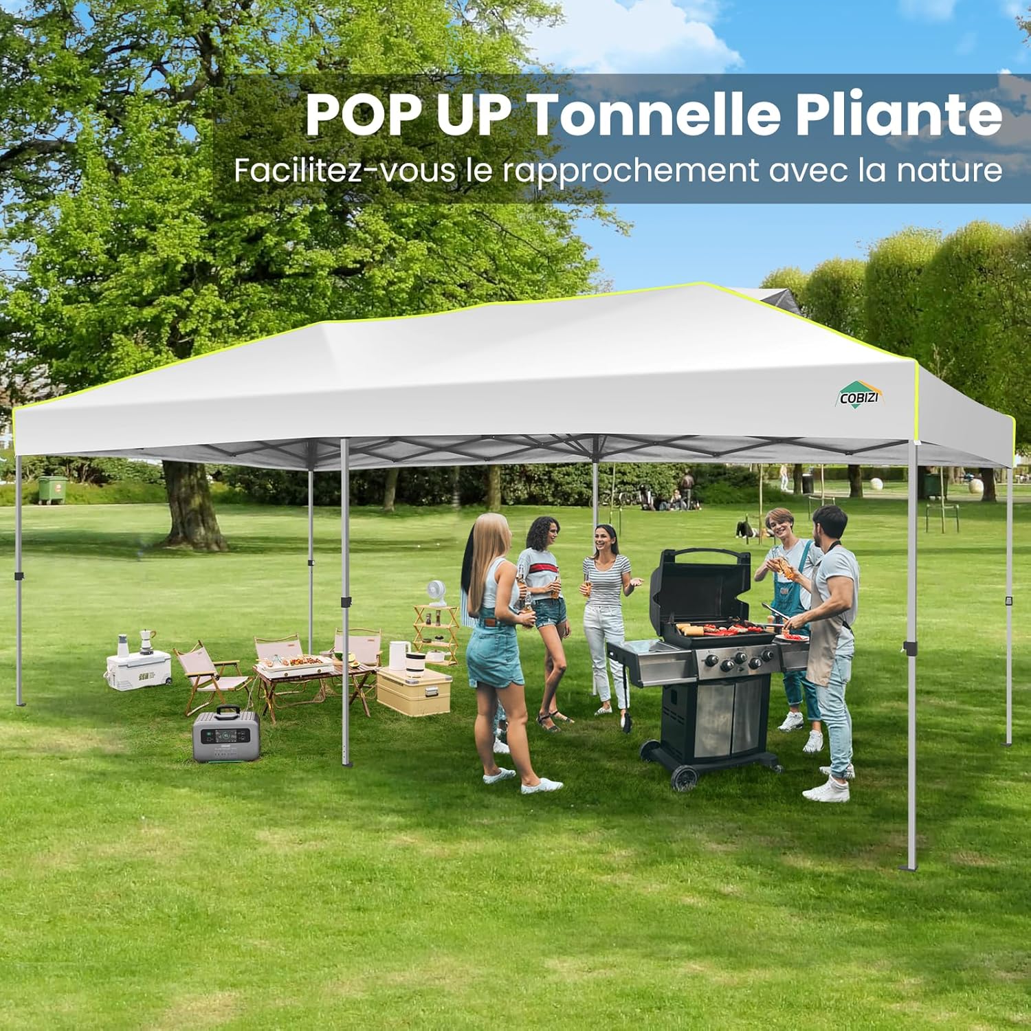 COBIZI - tonnelle pliante 3x6m - verrou central, 6 parois, UV50+