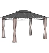 Outsunny Tonnelle de Jardin pavillon de Jardin 3,6 x 3 m avec Toit Polycarbonate 4 parois latéral...