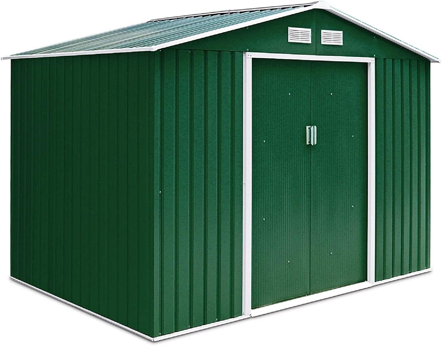 GIANTEX Abri de Jardin 2,7 m² en Métal, Abri à Outils avec Porte Coulissante & Fondation Solide, Remise à Outils Extérieur, 213 x 127 x 185 cm, Vert