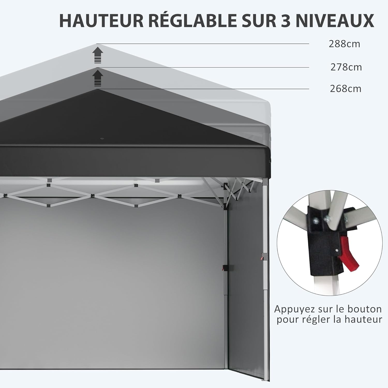 Outsunny - tonnelle pop-up réglable - 297x297x288 cm - UV 30+ 2 parois