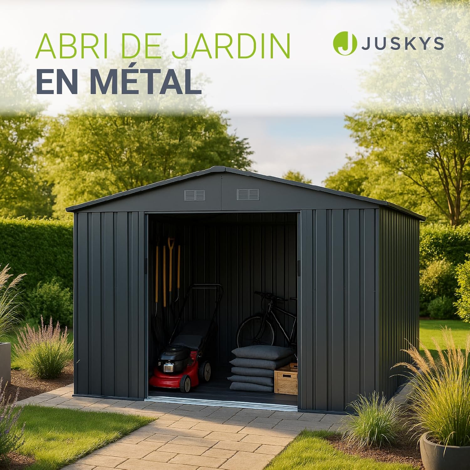 Juskys - abri métallique XXL - grand format - porte coulissante, cadre, verrou