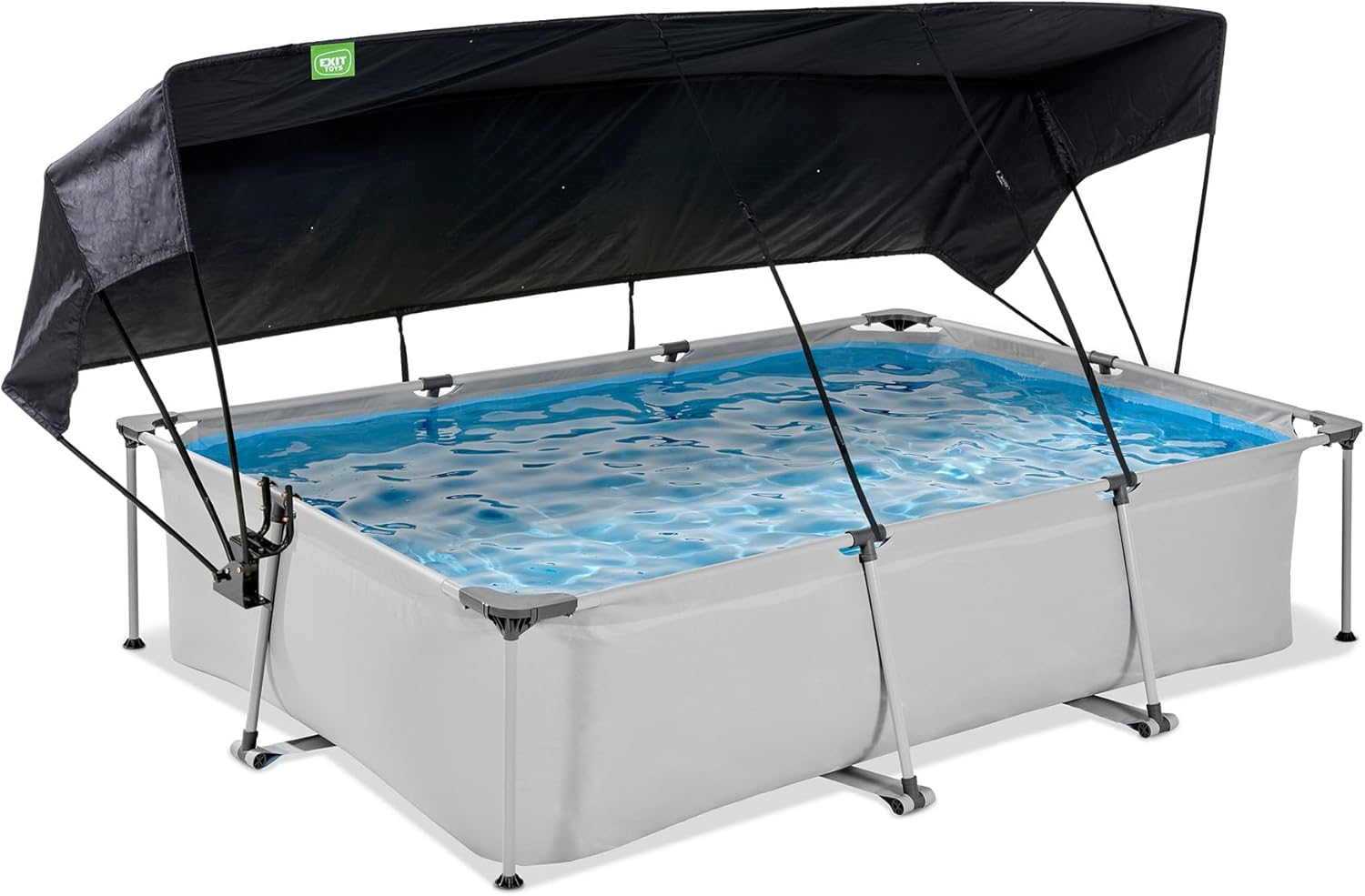 EXIT TOYS Piscine Soft Grey avec Voile d'Ombrage - 300x200x65cm - Piscine Hors Sol Rectangulaire avec Pompe Filtrante à Cartouche - Protection Optimale Contre Les Rayons UV - Entrée Basse - Gris