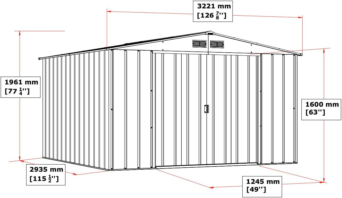 Duramax ECO 10 x 10 (9.16 m²) Abri de Jardin en Métal Galvanisé à Chaud, Structure de Toit Renforcée, Sans Entretien, Vert