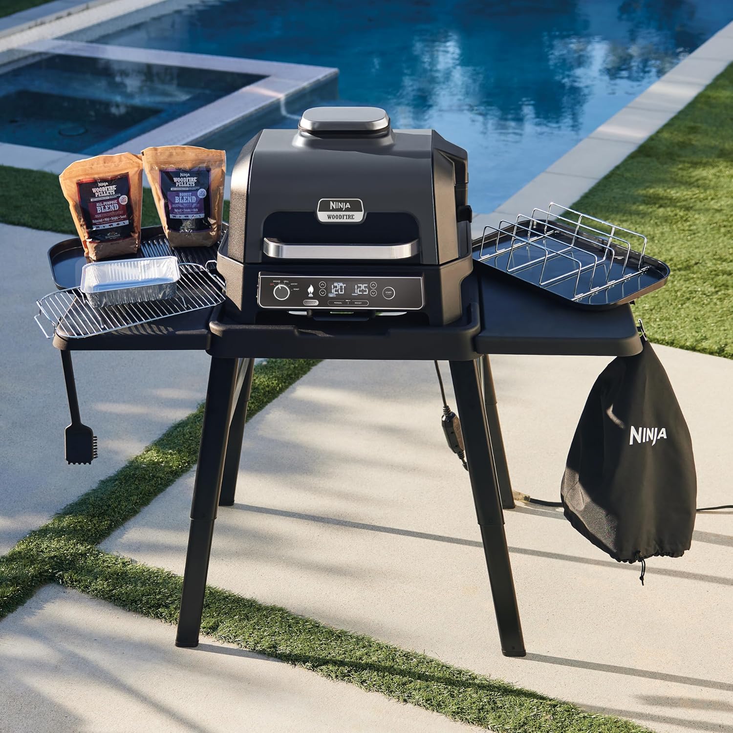 Ninja - Barbecue électrique Pro XL portable - Smart Cook, air fryer, thermomètre, fumoir, granulés Woodfire - OG850EU
