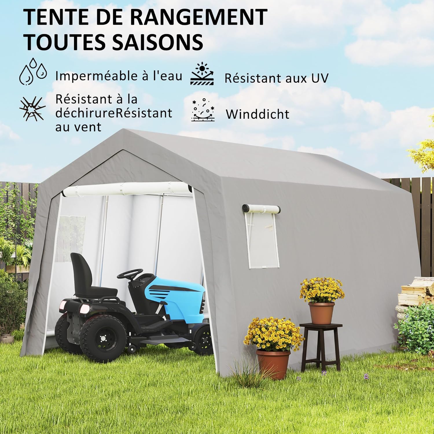 Outsunny - Abri de jardin extérieur - 3x4,5x2,5m - porte zippée, étanche et anti-UV