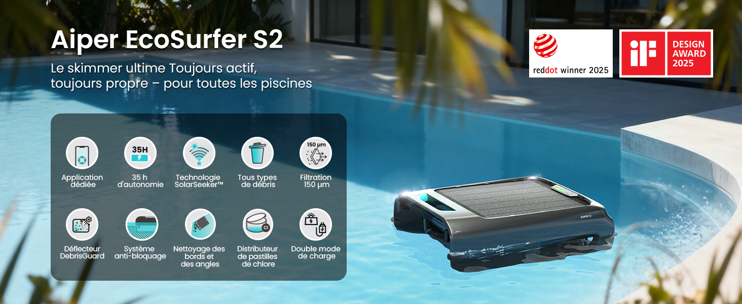 EcoSurfer S2–Robot piscine intelligent et solaire