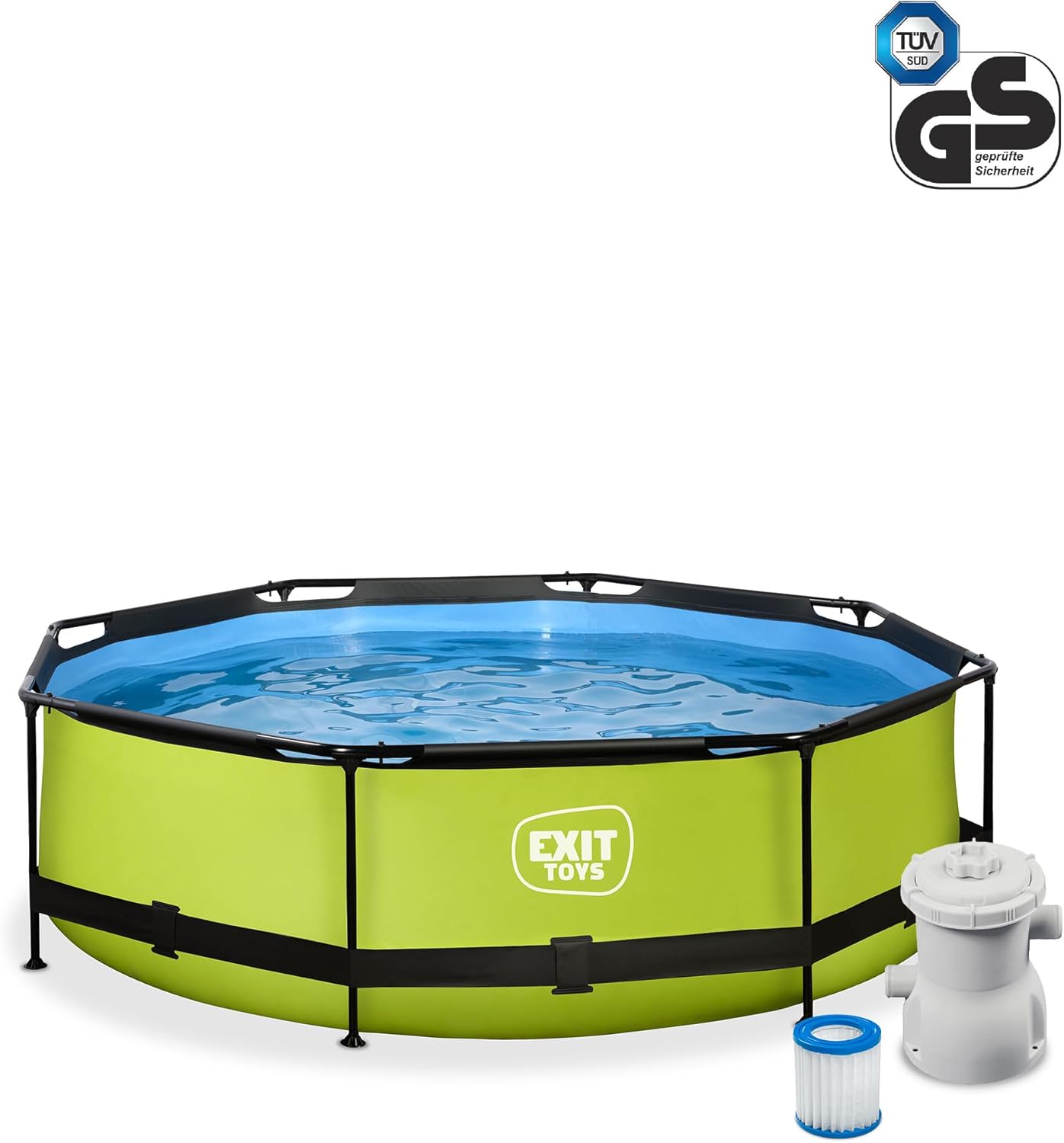 EXIT Toys - Piscine Tubulaire Lime - 300x76cm - Pompe filtrante, entrée basse, cadre stable, vert