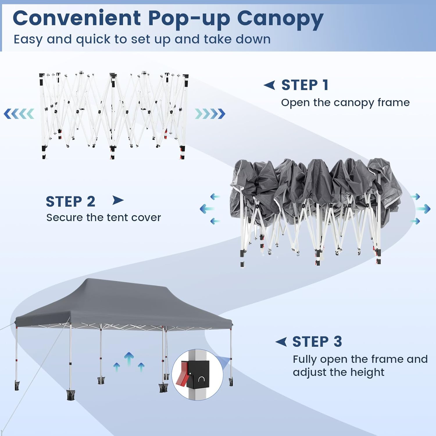 GOPLUS - Barnum pliant 3x6m, imperméable, sac transport, gris