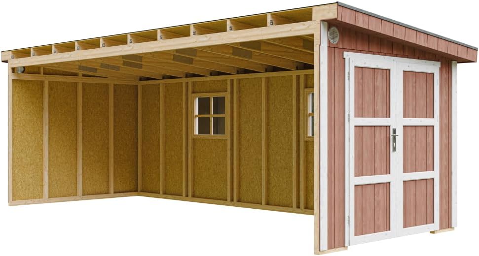 Timbela - Abri de jardin premium 14,3m², panneaux LP, H231x248x648cm, M941B-REDWOOD