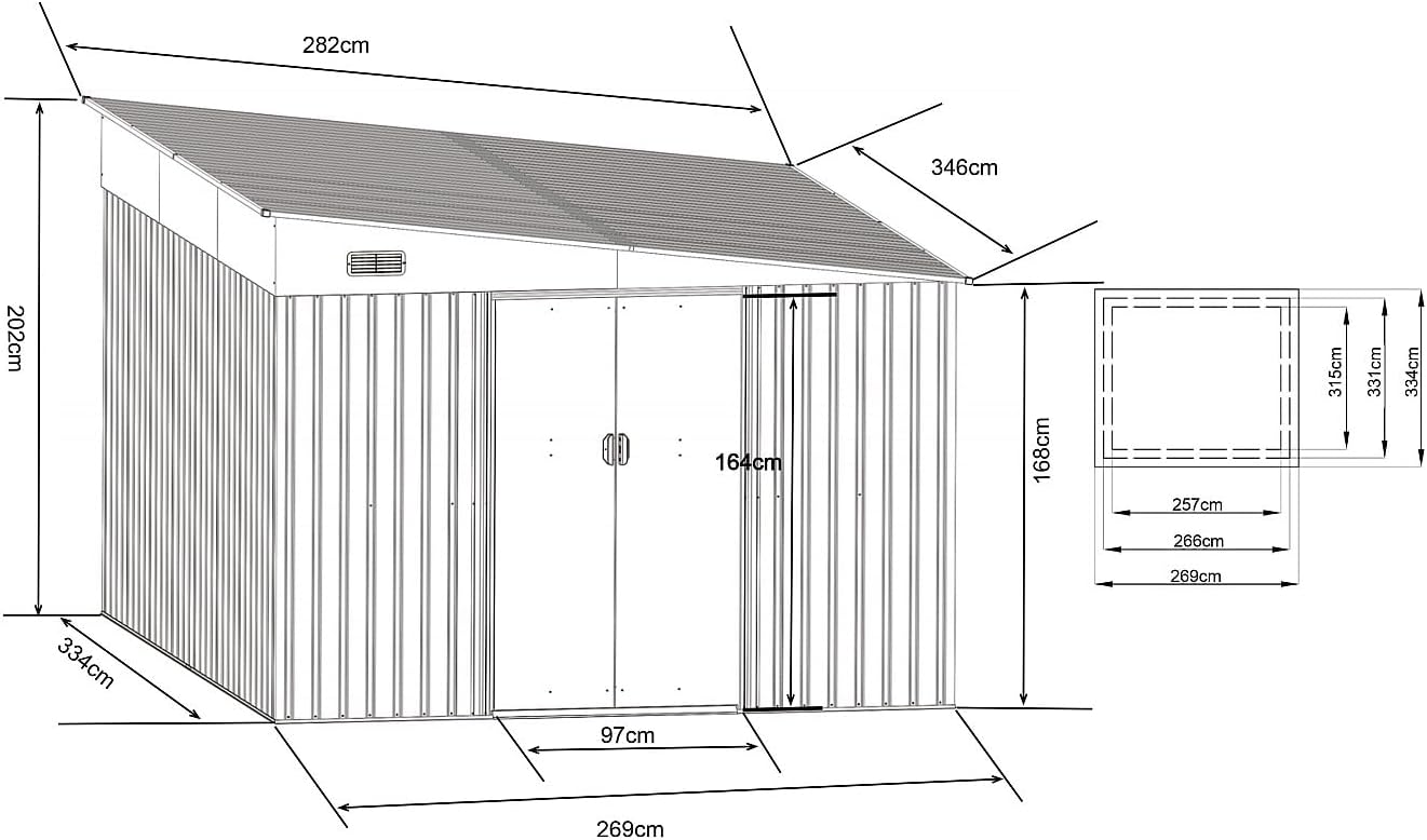 Vente-unique - Daxton abri de jardin métal 9,76 m² acier galvanisé anthracite