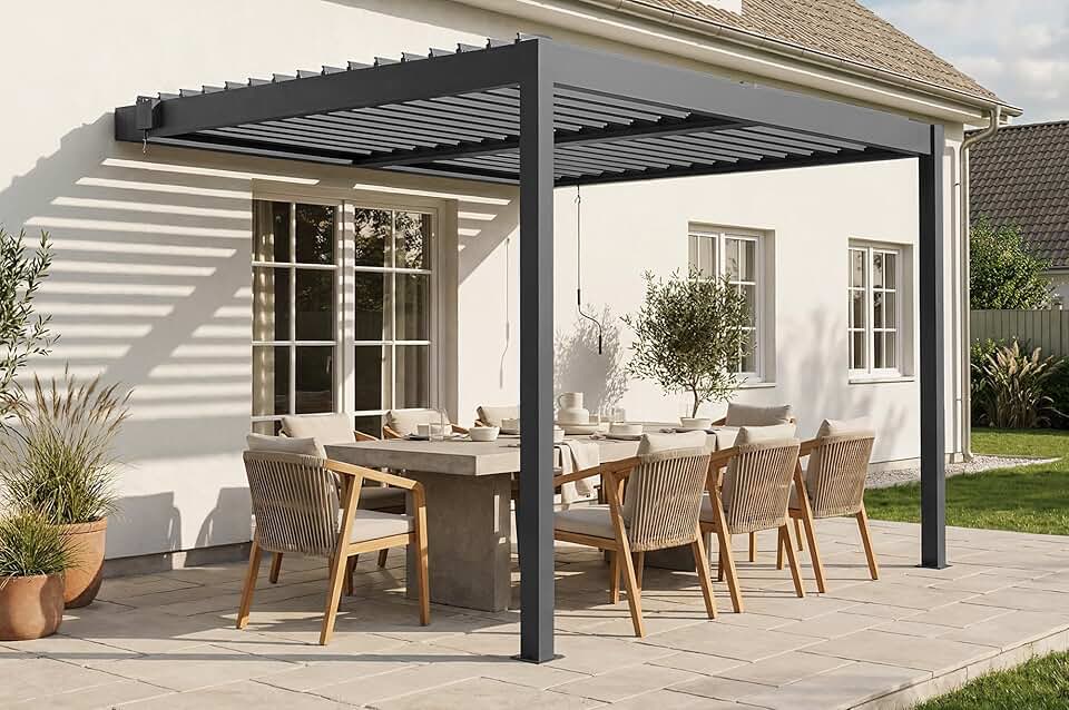 Cazeboo - Pergola Piana 3x2,5m alu gris, persienne brise-vue