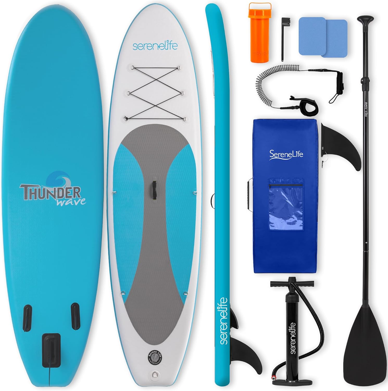 SereneLife Stand Up Paddle Gonflable Adulte 6” – Planche de Paddle avec Accessoires Sup, Sac de Transport, Pont Antidérapant, pour Mer, Lac, Rivière