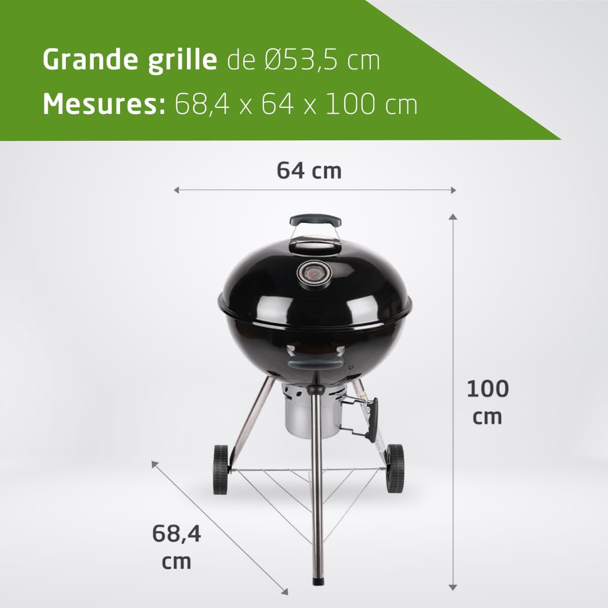 Amig - Fireplus barbecue rond 68x64x100cm, couvercle, roues