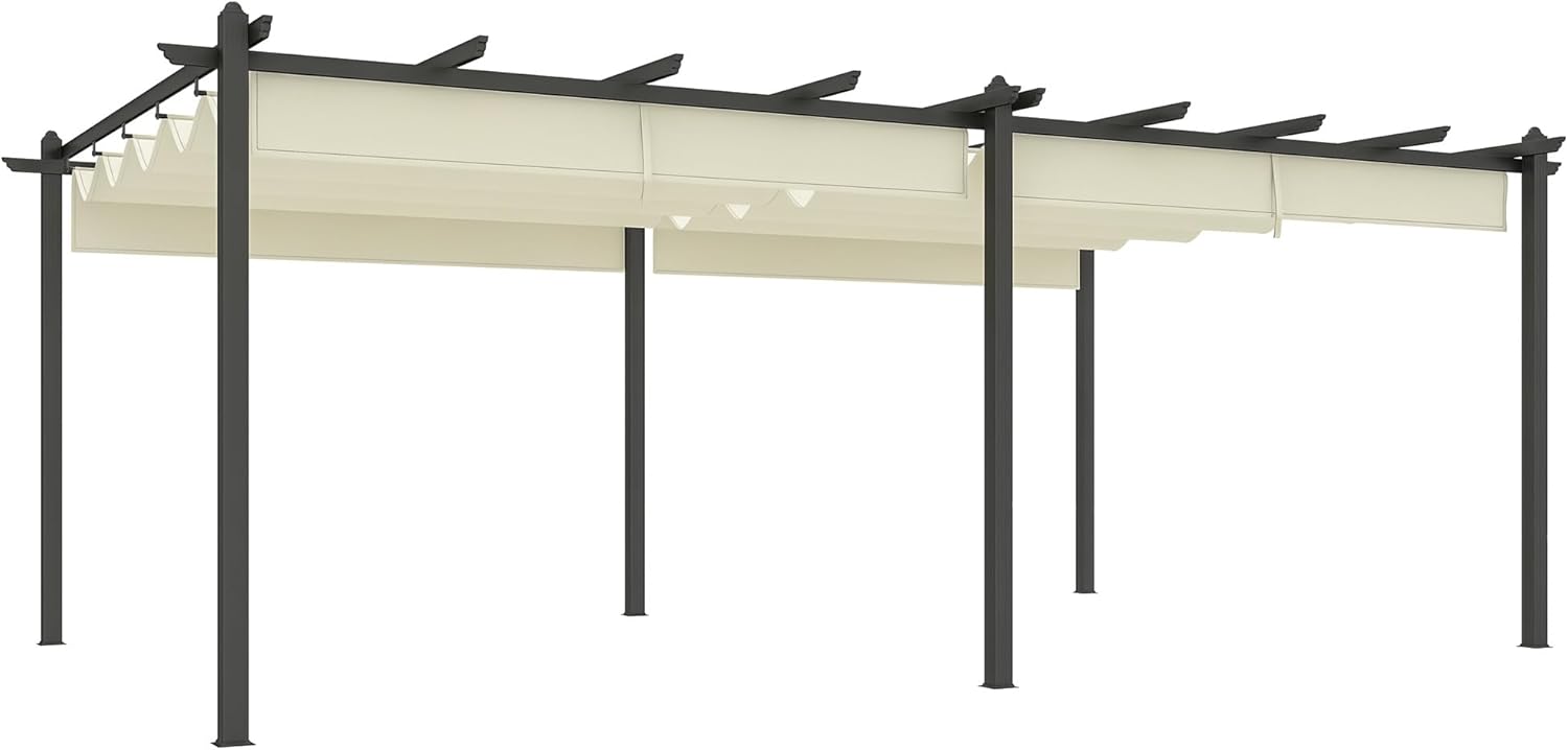 Outsunny - Pergola 3,6x6m - aluminium, toile rétractable, beige