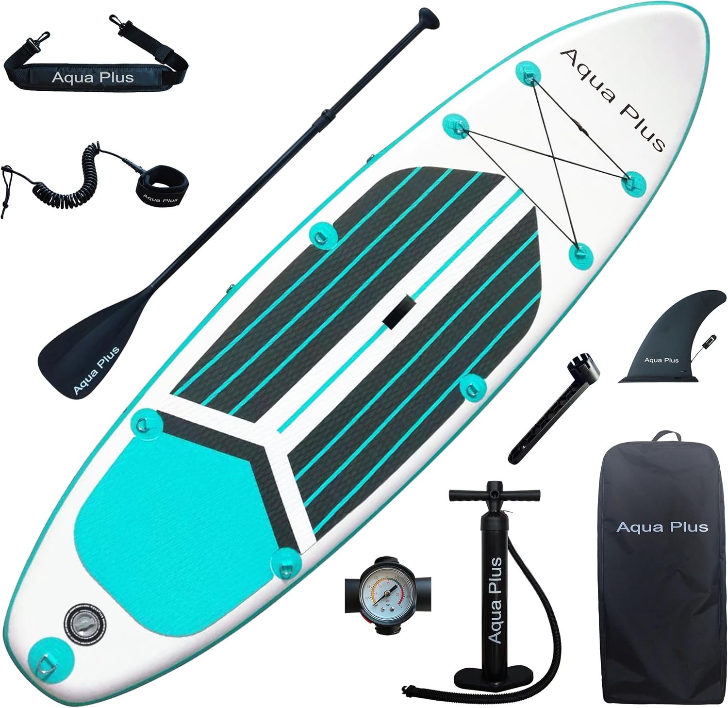 Aqua Plus - SUP gonflable - 15 cm épaisseur - pagaie, pompe, sac, laisse