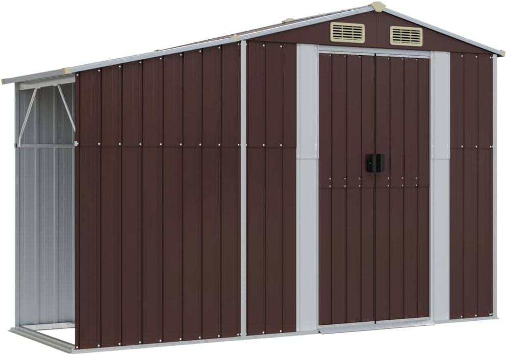 vidaXL Abri de Jardin, Cabane à Outils avec Poignées, Remise à Outils avec Toit Inclinable, Abri de Rangement Terrasse, Marron 277x279x179 cm Acier Galvanisé