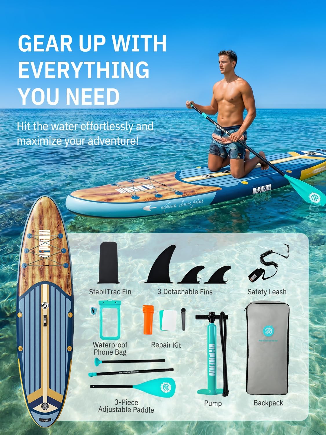 Niphean - Paddle Gonflable Adulte - 320cm - 200kg, 2 personnes, siège inclus