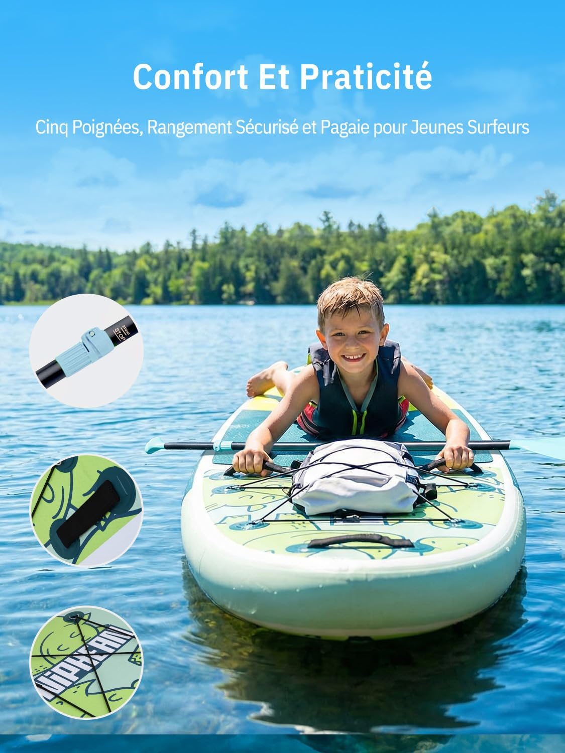 Niphean Extra Large Paddle Gonflable, Sup à 2+1 Personnes/Famille, Planches de Stand Up Paddle Gonflables avec (Idéal Débutant) Aileron Équilibré, Housse Étanche, Paddle Gonflable Adulte, Cadeaux