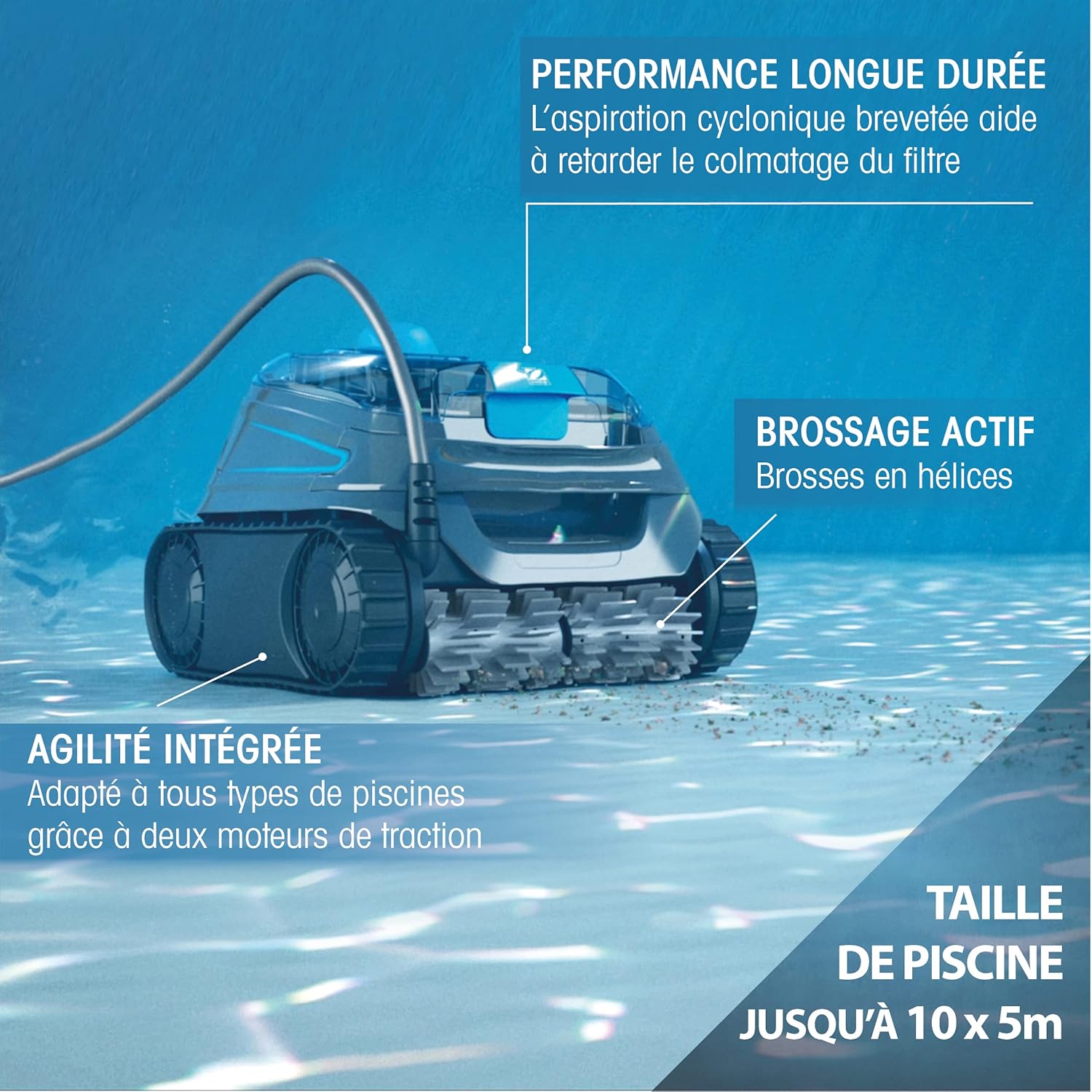 Zodiac - CNX 20 - piscine 10x5m - fond, parois, ligne, câble 15m, filtration fine - CNX20