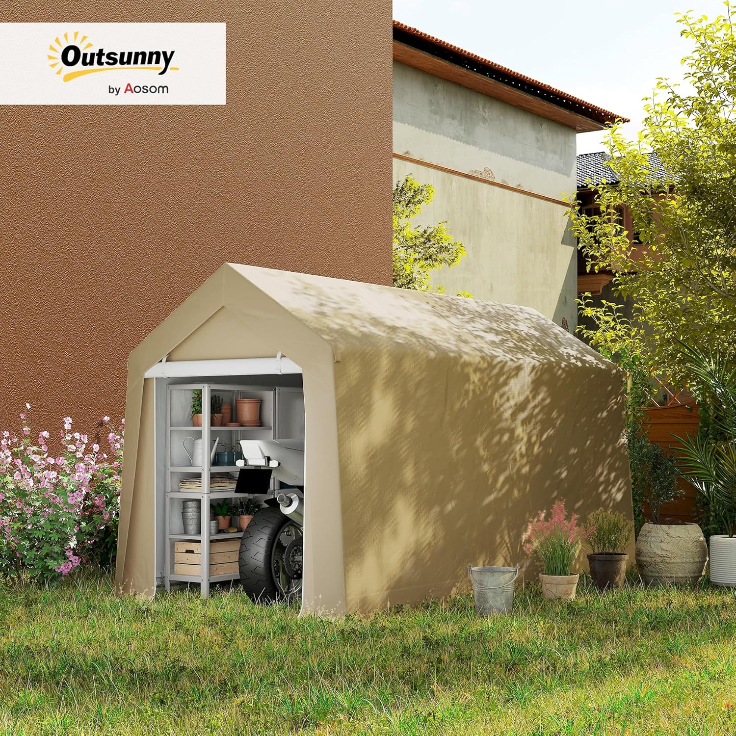 Outsunny - Abri de jardin - 2x3,6m - PE 200g/m², cadre acier, grande porte