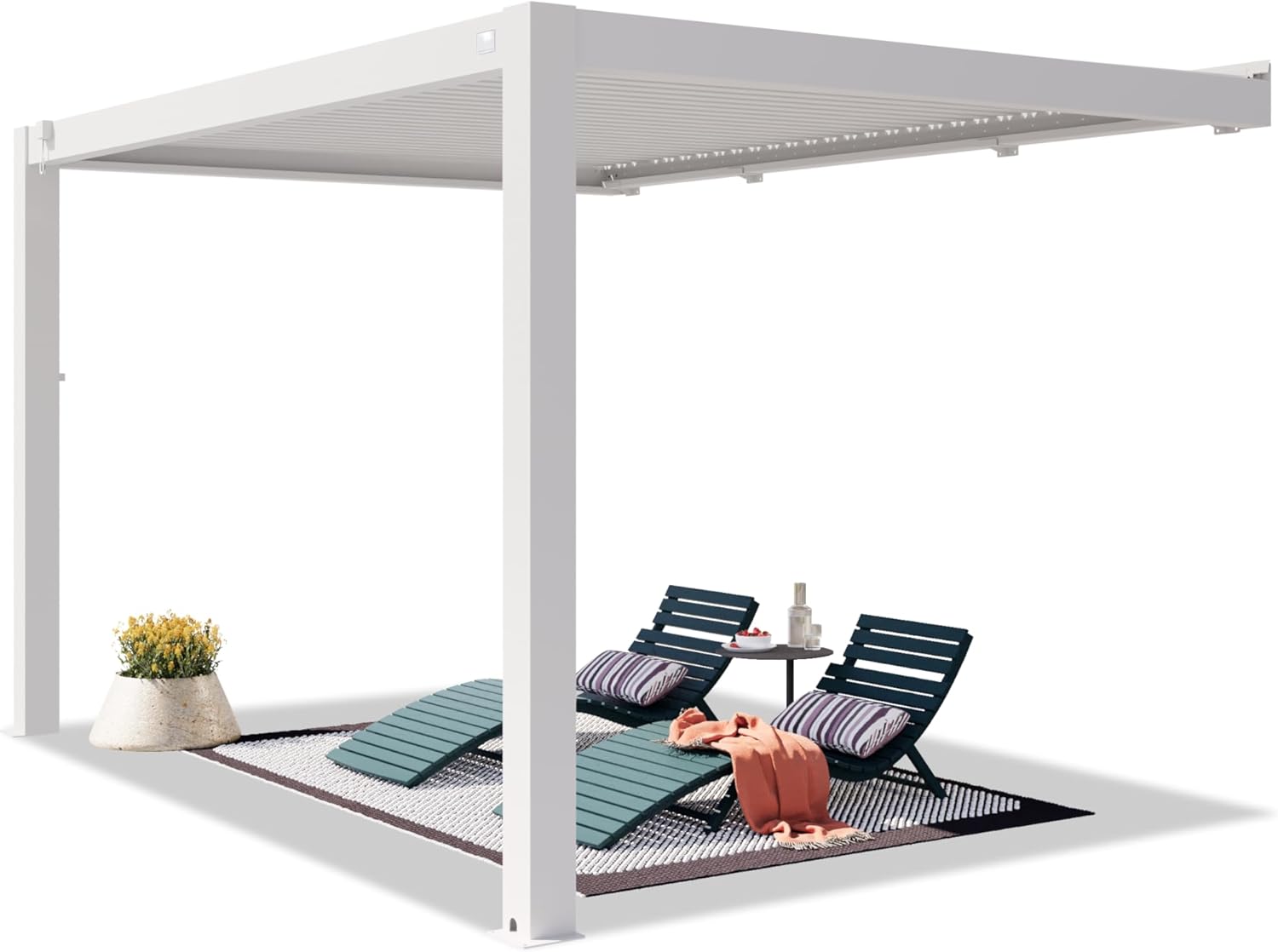 PRIMEYARD - Pergola adossée série Aluminium - 3x4 m - lames orientables, poteaux aluminium blancs