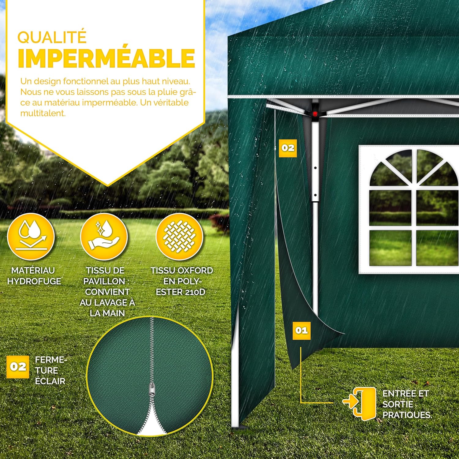 tillvex - Tonnelle pliable 3x6m - étanche, UV50+, panneaux latéraux