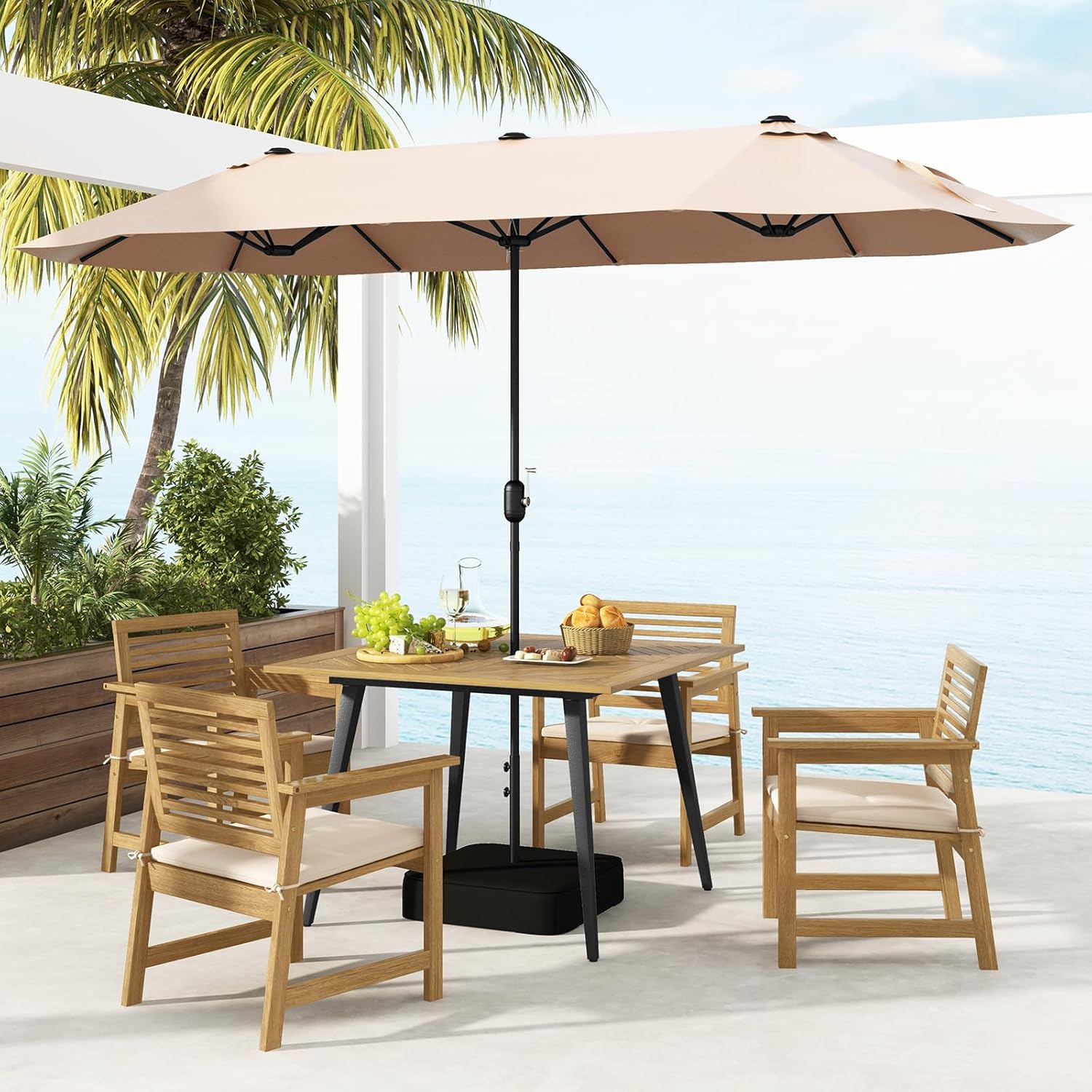 COSTWAY - Table jardin carrée - 107x107 cm - bois acacia, trou parasol