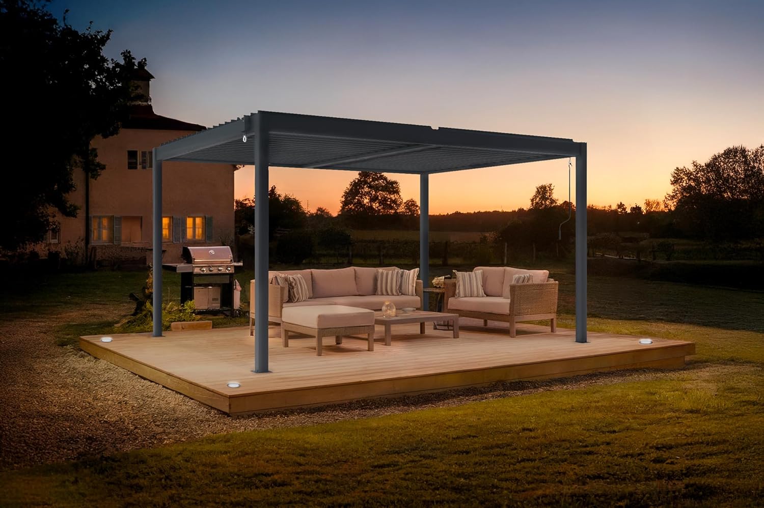 Cazeboo - Piana pergola bioclimatique 4x3m alu lames orientables, rotation 110°, vent 70km/h