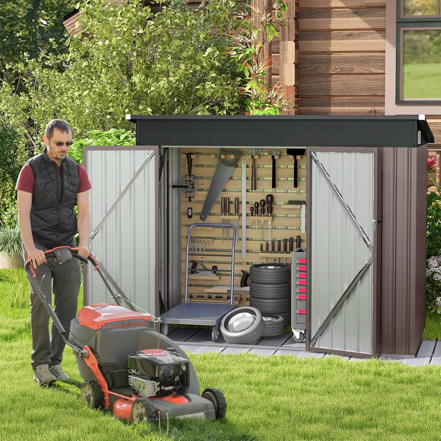 COSTWAY - Abri jardin métal 2,6㎡ - porte clé, aération, toit pente