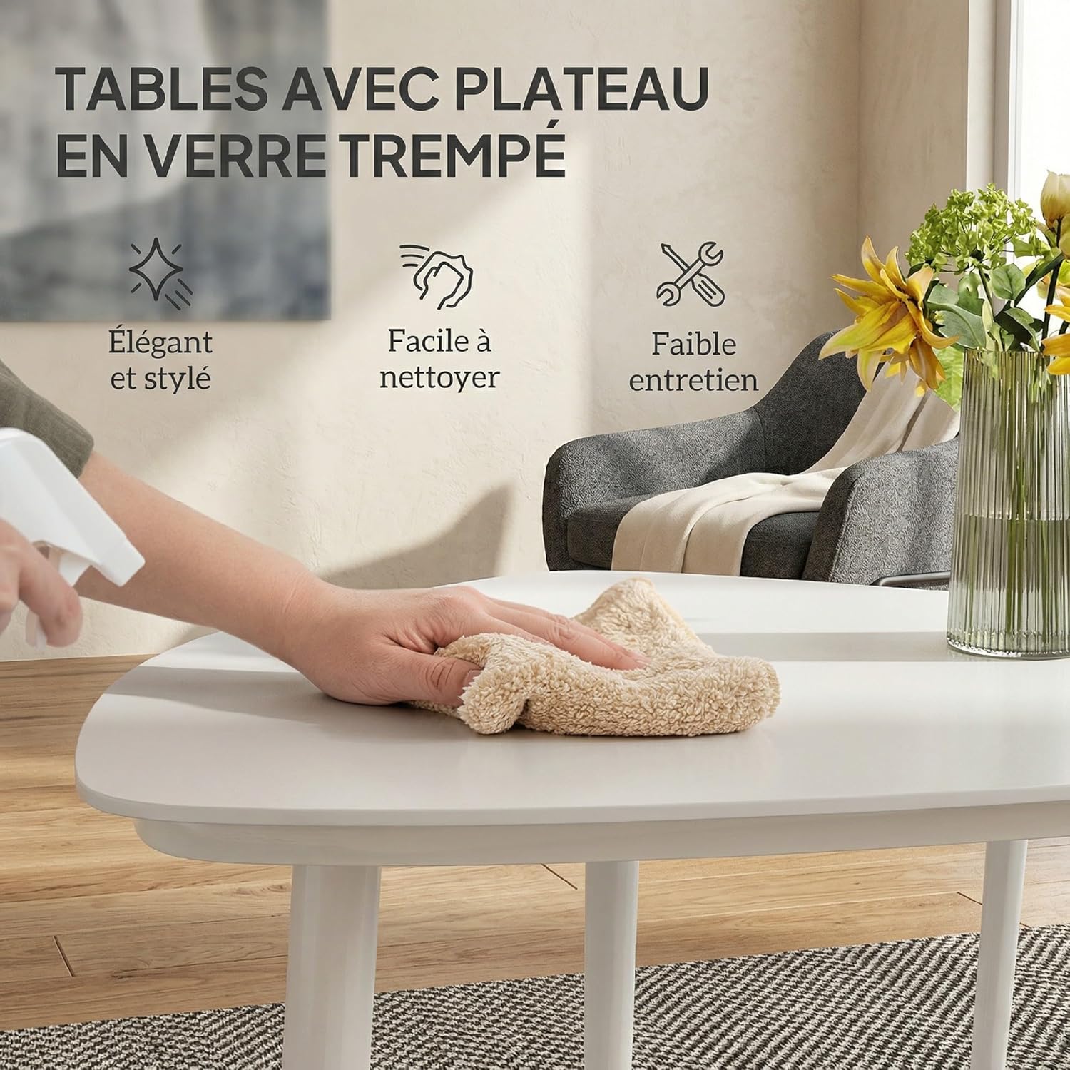 Outsunny - Salon de jardin 5 pièces, canapé 4 places, tables verre trempé, coussins inclus, bleu clair