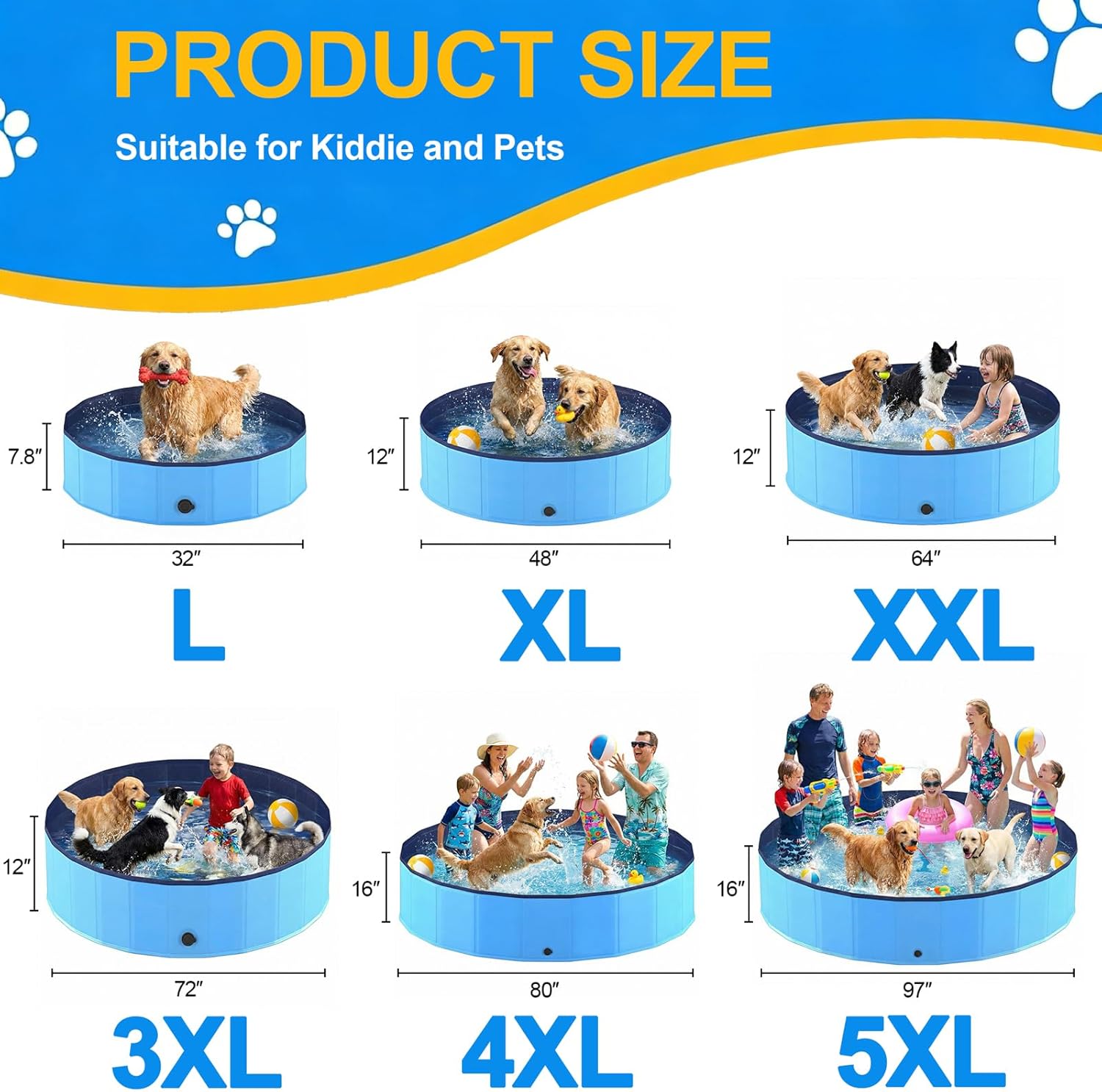 Piscine pliable pour chien - 100x30cm - antidérapante, drainage rapide, robuste
