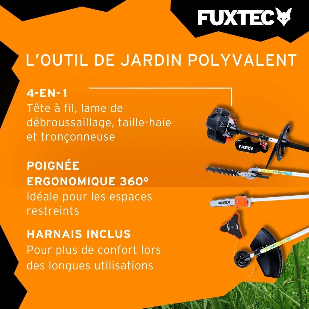 Fuxtec Débroussailleuse Thermique Multifonction 4 en 1 Multitool FX-MT152 - Easy Starter, 3CV 52 cm³, Moteur 2 Temps, Élagueuse Taille Haie Coupe Bordure avec Fil ou Lame