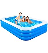 GALAXYER Pataugeoire gonflable, 3 anneaux, grande piscine familiale rectangulaire pour enfants et tout-petits