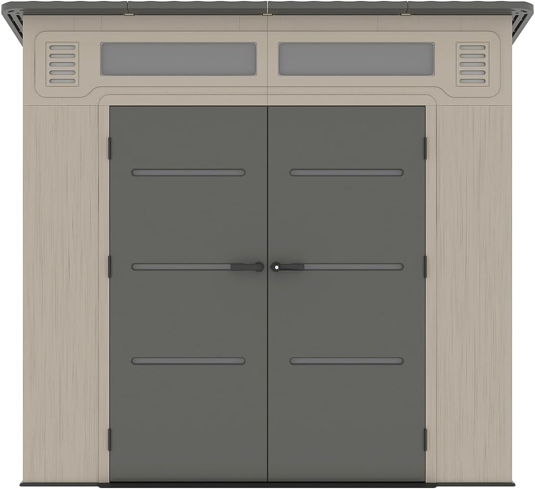 Vente-unique - Abri de jardin résine 6,5m², plancher, beige/gris, ép. 22mm, ANTEVA