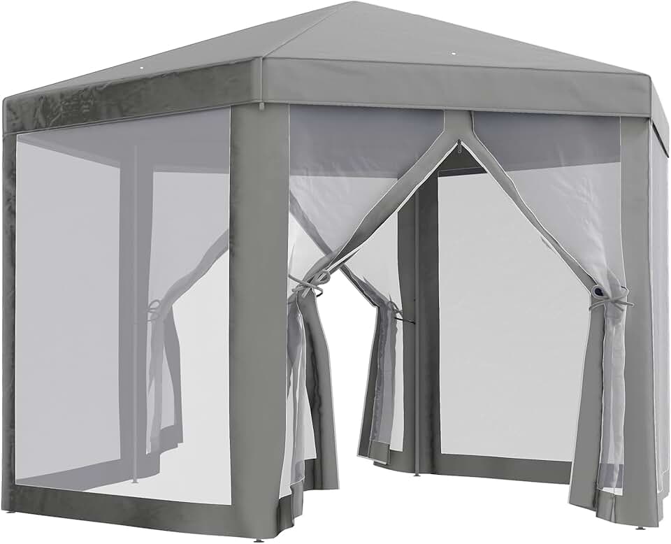 Outsunny - Tonnelle hexagonale Cosy, métal et polyester, gris, 3,5m