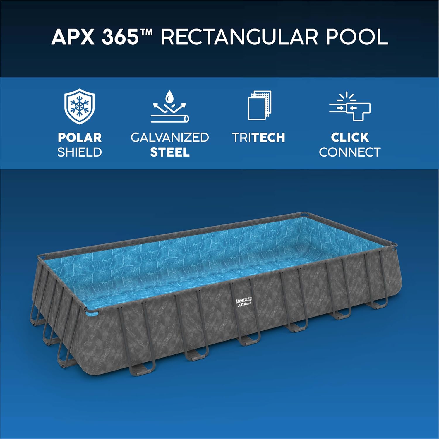 Bestway Piscine Hors Sol rectangulaire APX 365-732 cm x 366 cm x 132 cm - Gris foncé