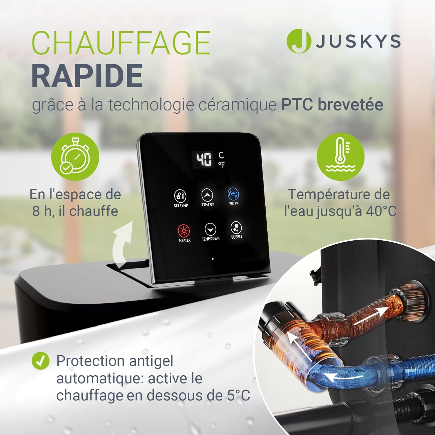 JUSKYS SpaLuxe - 130 buses, 3000 W - noir/blanc - structure extérieure