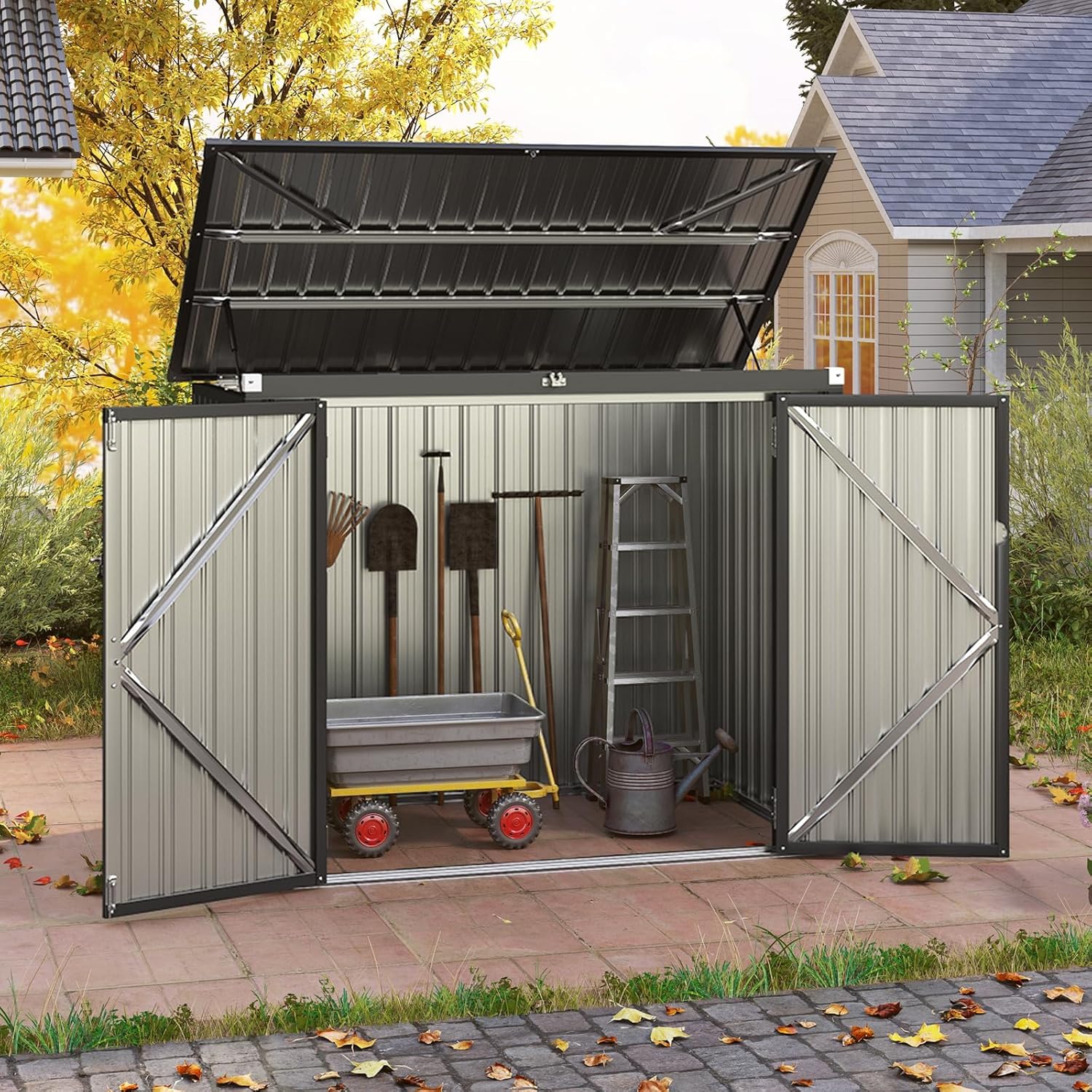 RELAX4LIFE - Abri de jardin métal - 172x100x129 cm - 2 portes, couvercle relevable