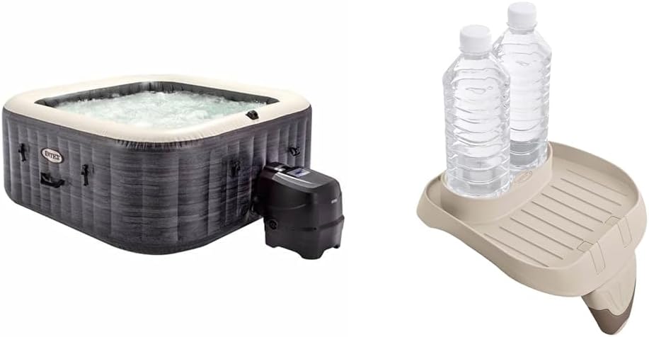 Intex - 28450EX - Pure Spa Bulles Ardoise 4 Places, Gris Ardoise & Porte Verre Pure Spa