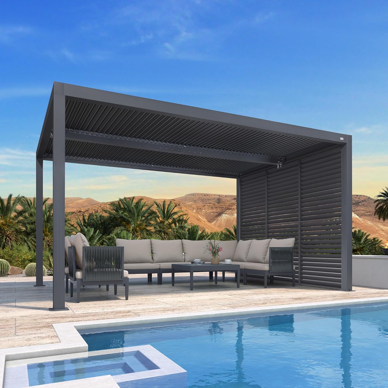PURPLE LEAF - Pergola bioclimatique - 4,24x3m - aluminium, persienne fixe, lames orientables