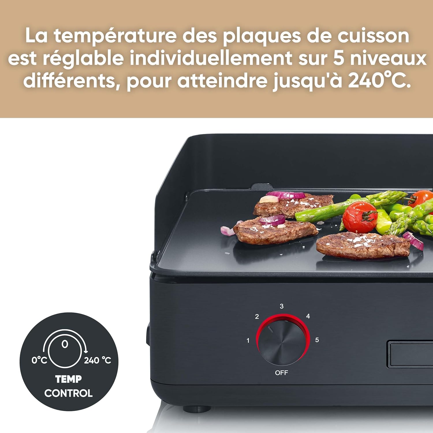 SEVERIN - plancha électrique réglable 240°C, 2200W, surface céramique, PG 8569