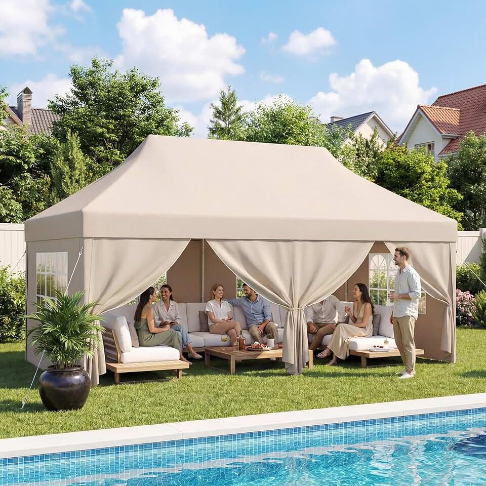 Devoko - tonnelle pliante série 3x6 - réglable, tissu Oxford imperméable, beige
