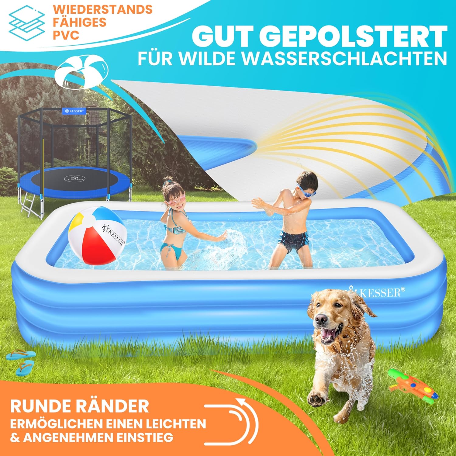 KESSER - Piscine familiale rectangulaire 240x142x56cm, 613L, trous drainage